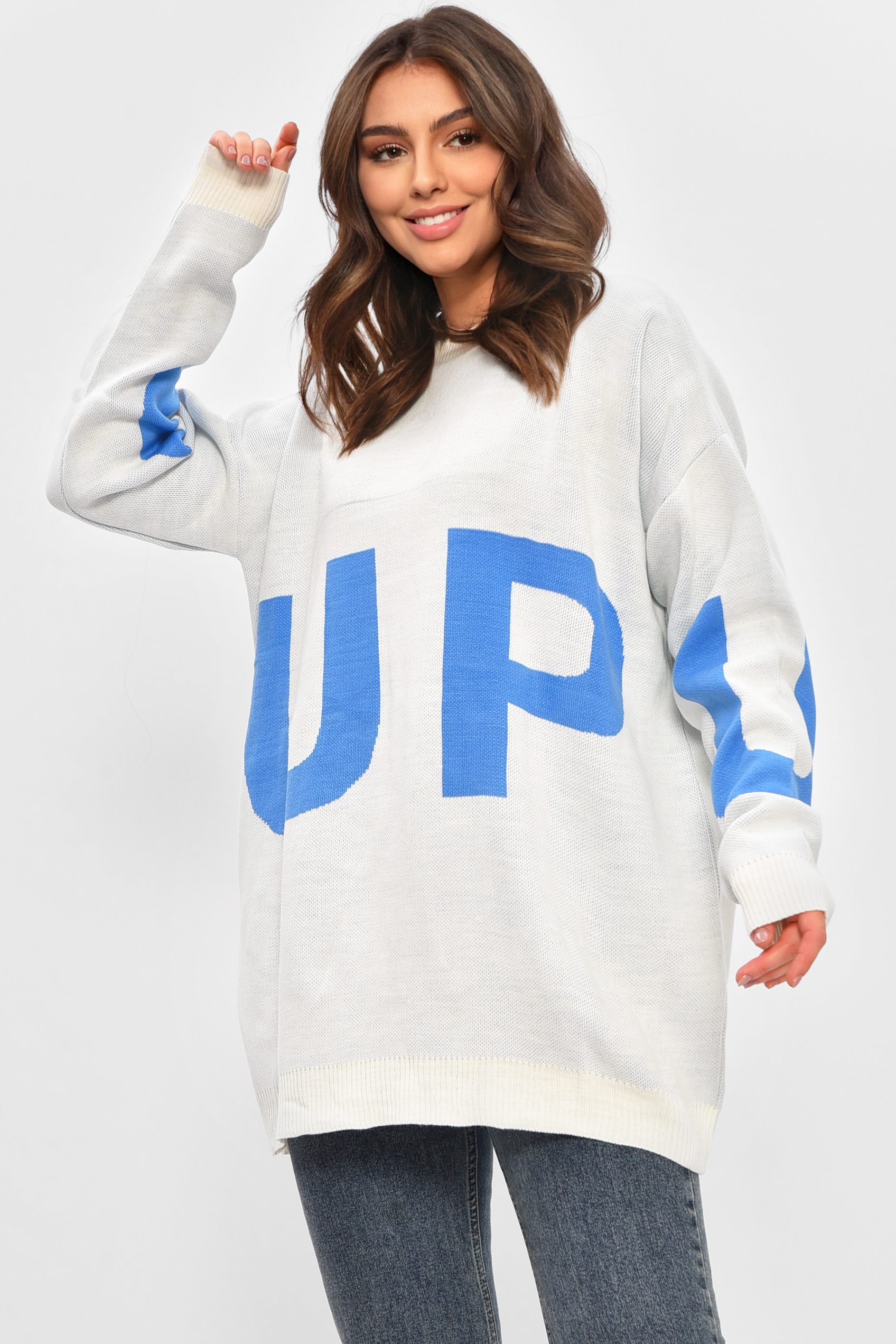 Фото товару Светр жіночий білого кольору з принтом №26