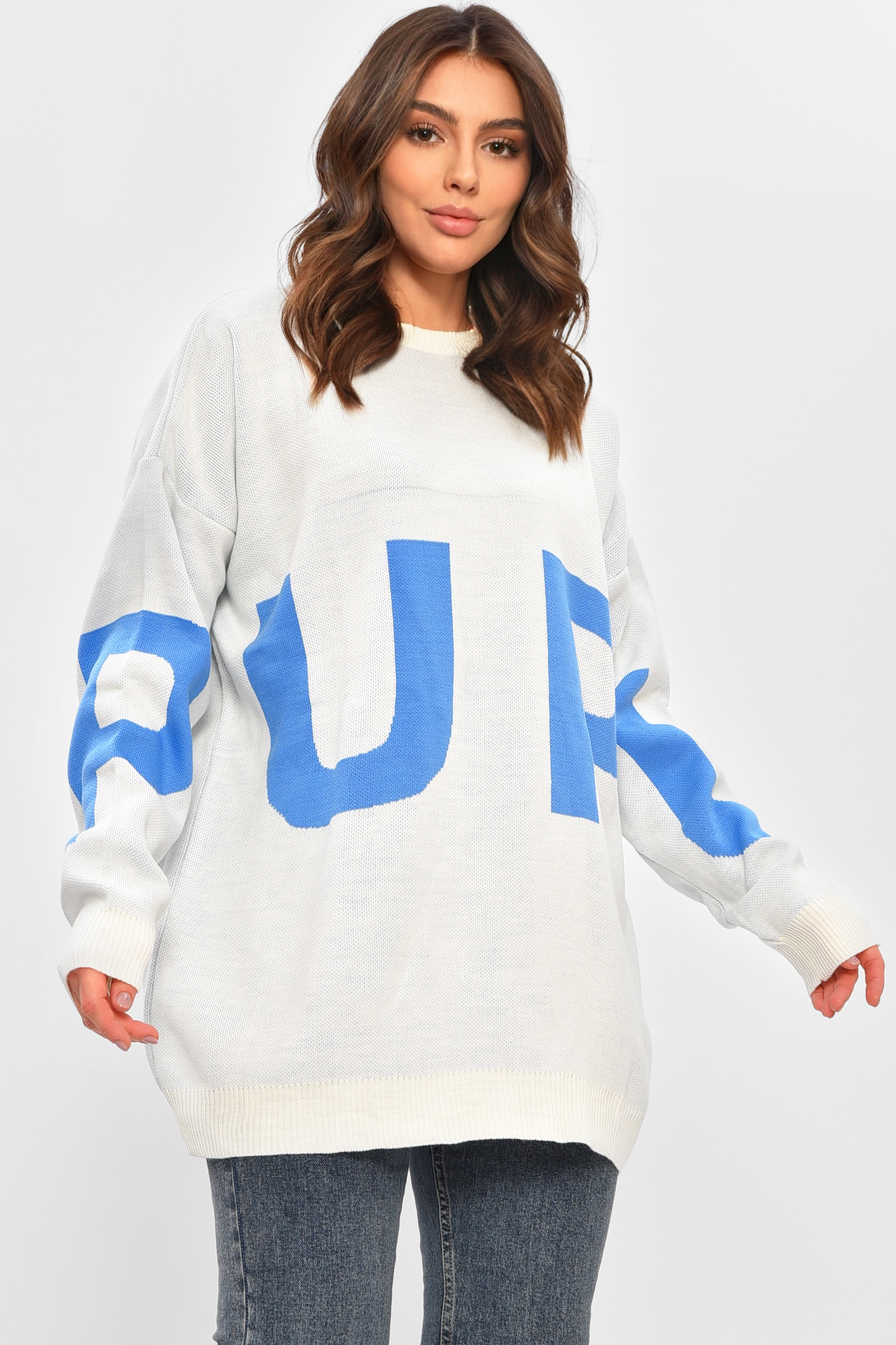 Фото товару Светр жіночий білого кольору з принтом №27