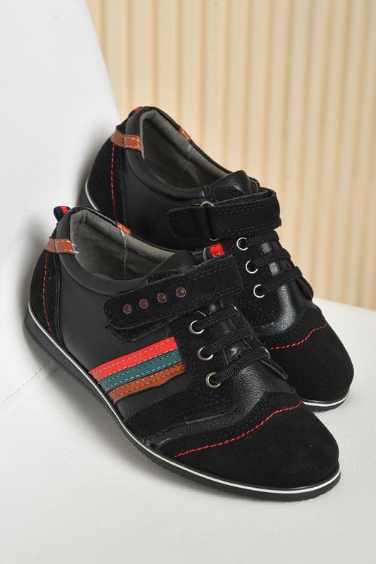 Фото товару Туфлі дитячі для хлопчика чорного кольору на ліпучці №2 thumbnail