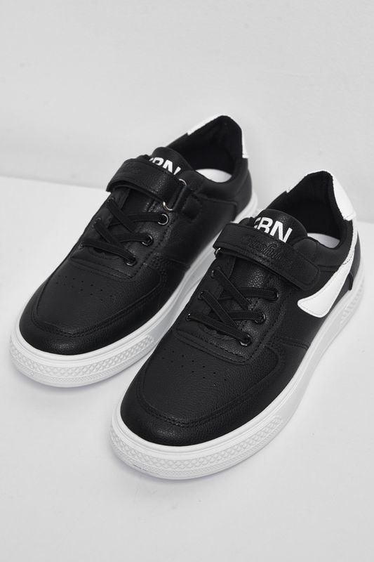 Фото товару Кросівки дитячі чорного кольору на ліпучці та шнурівці №2 thumbnail