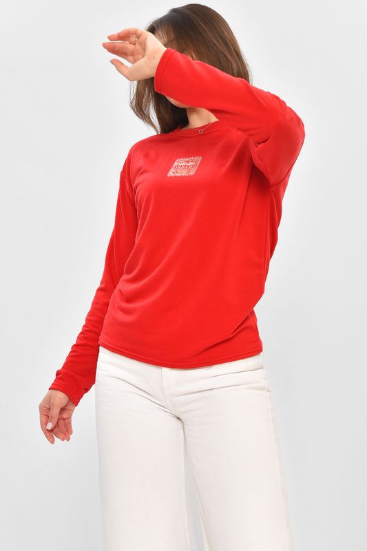 Фото товару Кофта жіноча однотонна червоного кольору з принтом №26 thumbnail