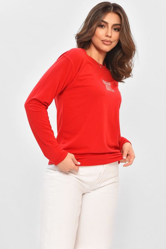 Фото товару Кофта жіноча однотонна червоного кольору з принтом №41 thumbnail