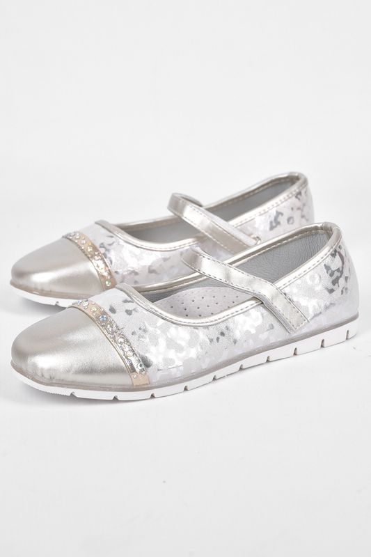 Фото товару Балетки для дівчинки сріблястого кольору