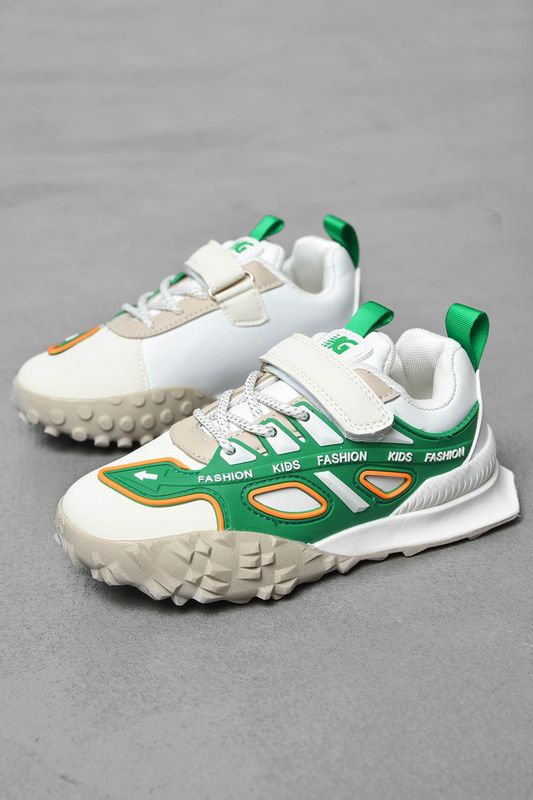 Фото товару Кросівки дитячі біло-зеленого кольору на ліпучці №2 thumbnail