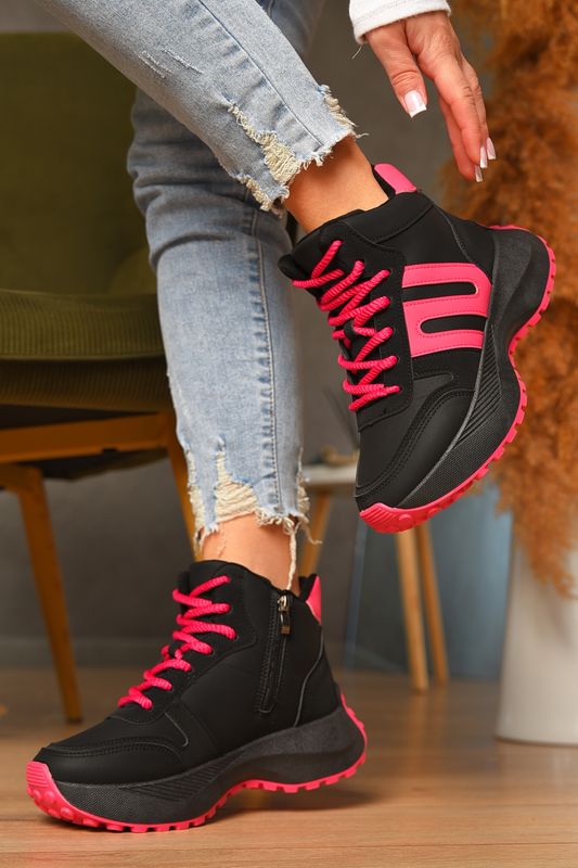 Фото товару Черевики жіночі зимні чорно-рожевого кольору