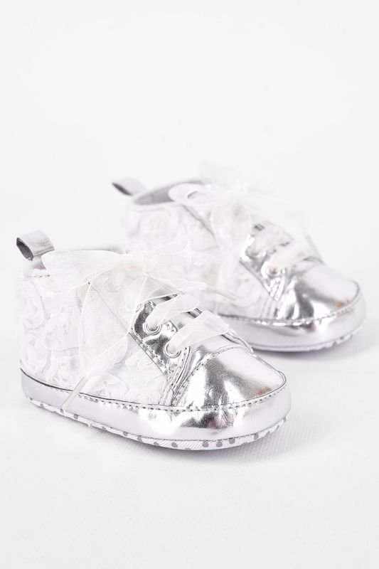 Фото товару Пінетки дитячі для дівчинки срібного кольору №1 thumbnail