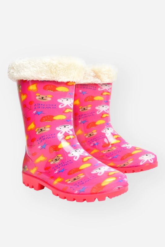 Фото товару Чоботи резинові для дівчинки бузкового кольору зі зйомним утеплювачем