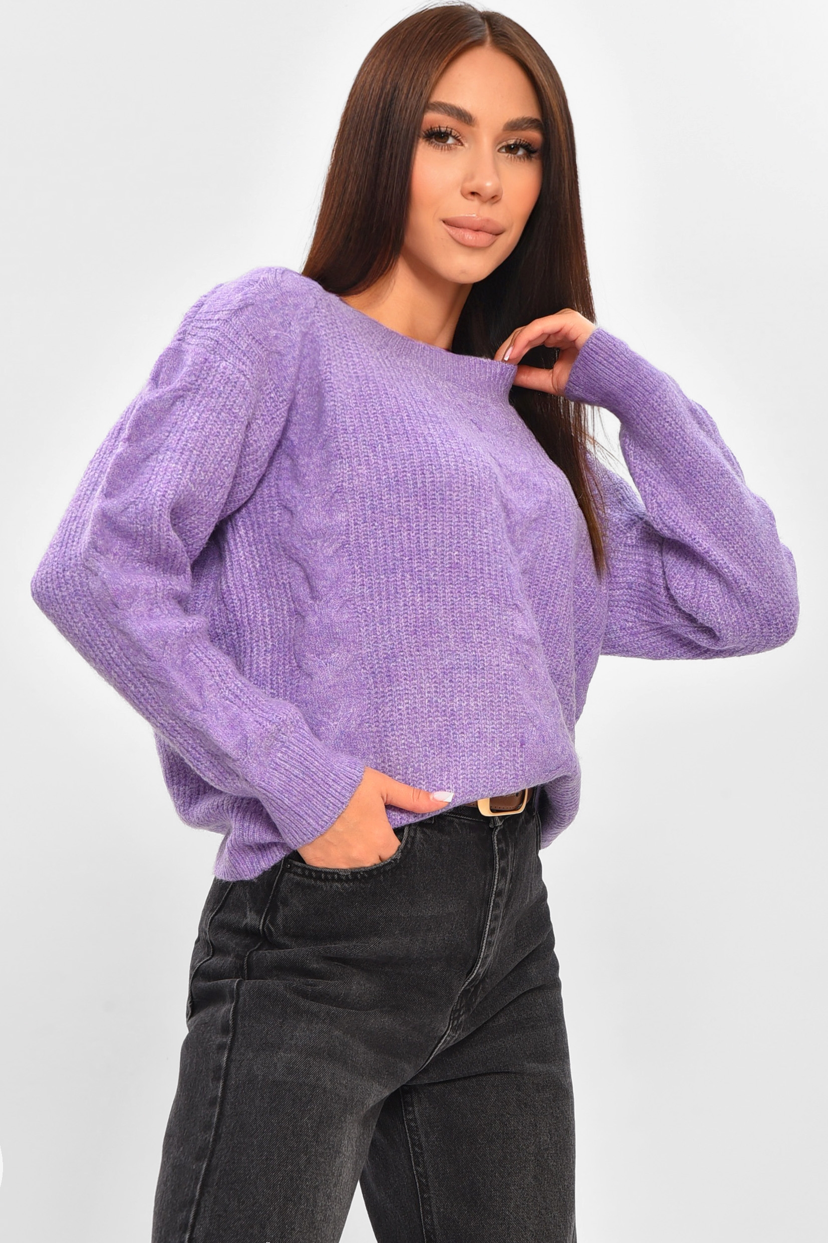 Фото товару Светр жіночий однотонний бузкового кольору №13